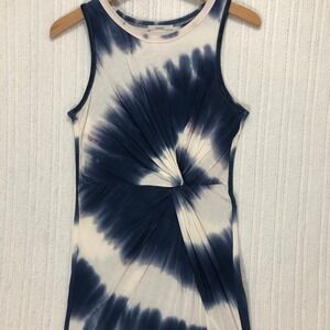Acemi Blue White Tie Dye Twist Front Sleeveless Midi Dress Size Medium